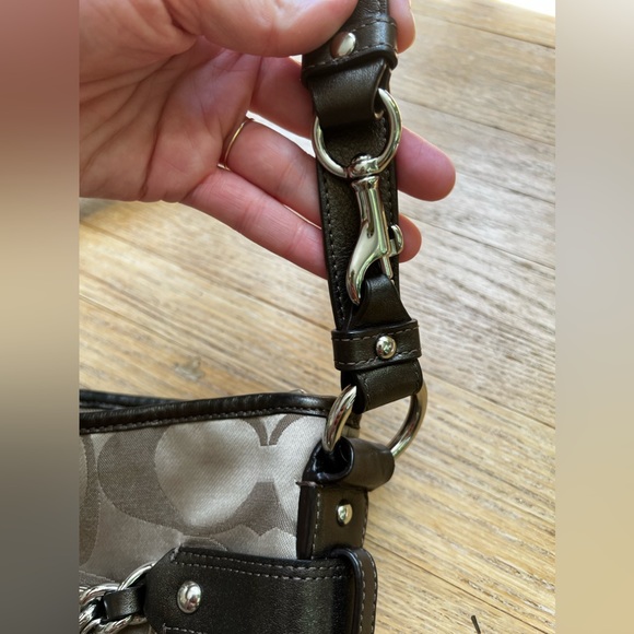 COACH F19730 Brown Chain Signature Crossbody Handbag Leather Trim - Picture 5 of 13